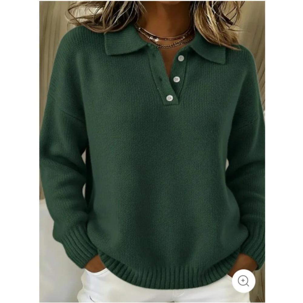 Autumn/Winter New Style Loose and Lazy Style Soft and Soft Women's V-Neck Polo Shirt Long Sleeve Buttoned Sweater