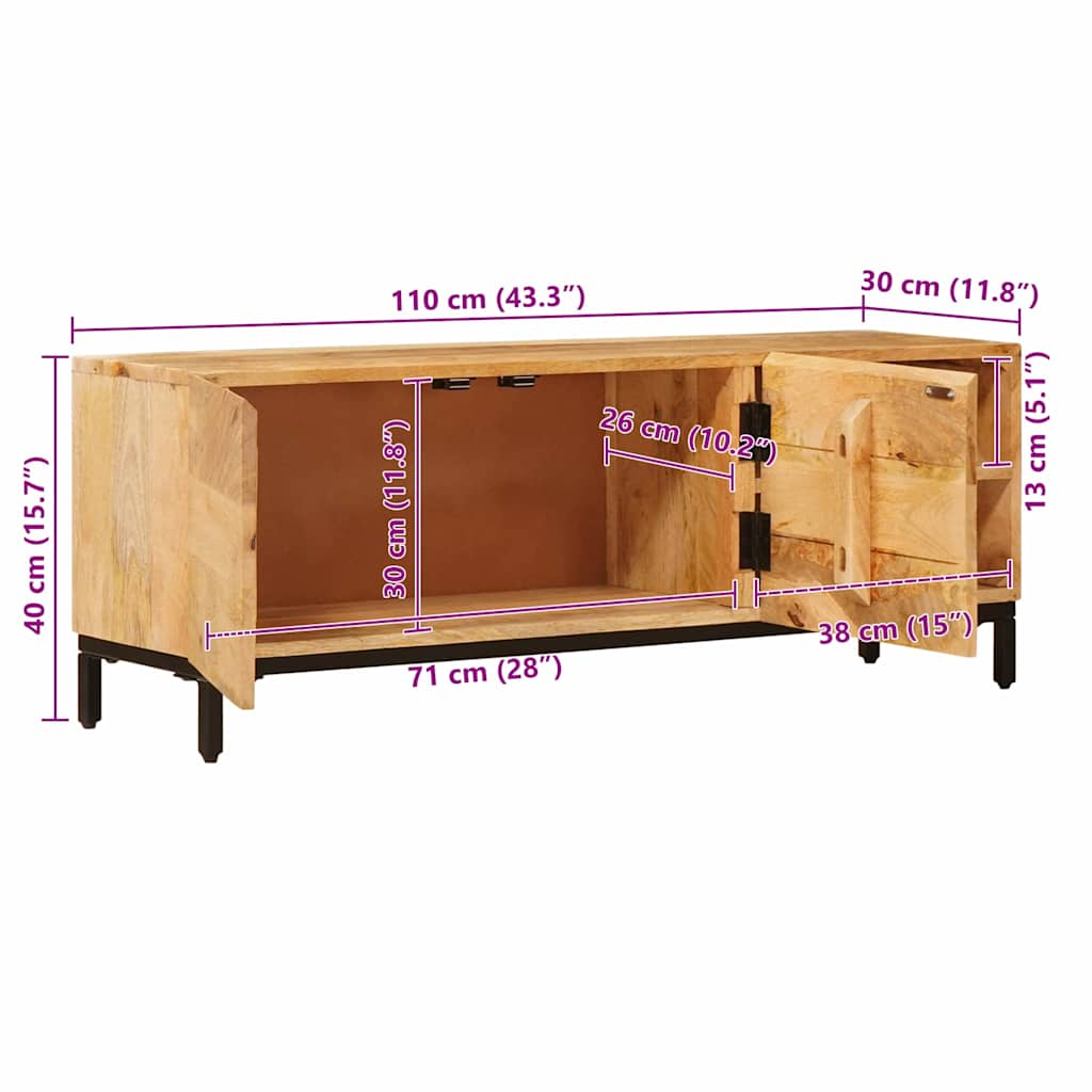 Storage Cabinet In Brown 110 X 30 X 40 Cm Solid Mango Wood