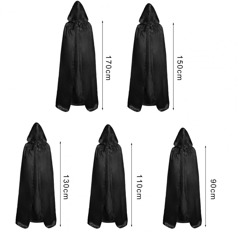 Halloween Cape Black Hooded Medieval Wizard Robe Cosplay Costume Adults Kids Halloween Performance Cloak