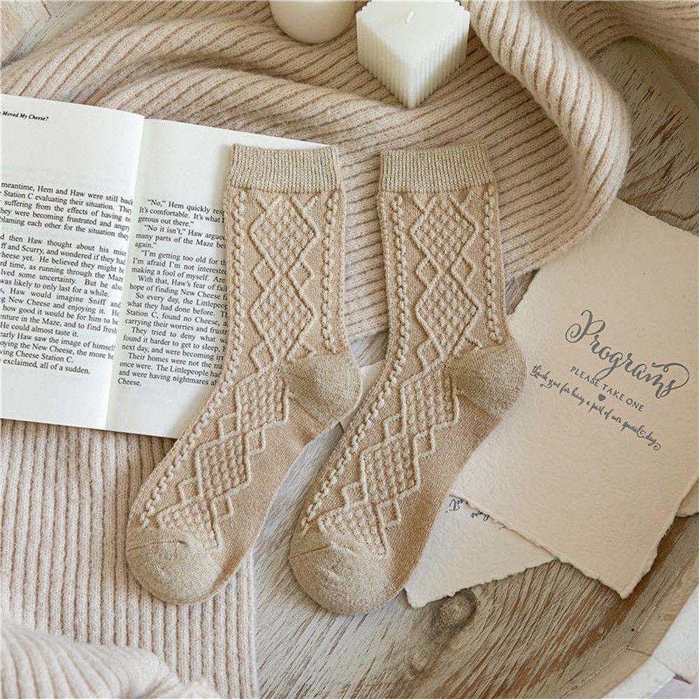 

Knit Soft Thick Casual Vintage Cashmere Wool Long Socks Woman Solid Socks Winter Warm хаки