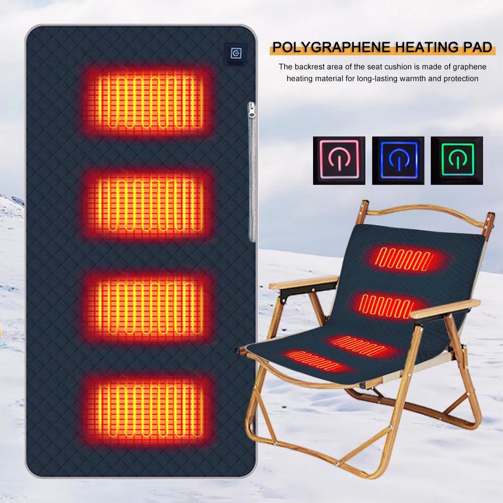 Camping Chair Heated Mat With 4 Heated Areas Outdoor Travel USB Electric Blanket With 3 Heating Mode Winter Warmer Seat Cushion