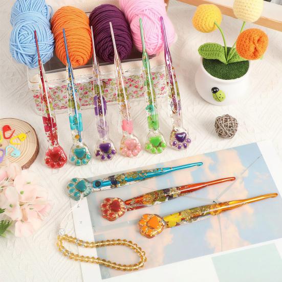 Floral Resin Crochet Hook Dried Flower Clear Handle Crochet Hook 1 Pc