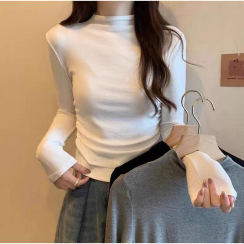 Women Half Turtleneck Long Sleeve Slim Fit Warm Thermal Bottoming T Shirt