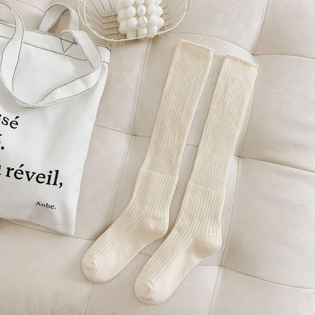 Stacked Socks, Solid Color, Thick Line Calf Socks, Summer Thin Ice Socks, Mary Jane Mid-Leg Socks, White Cotton