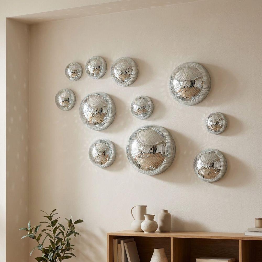 5 Pezzi Specchio Metallico Palla da Discoteca Arte da Parete Semicerchio a Cupola Decorazione da Parete Disco Soggiorno