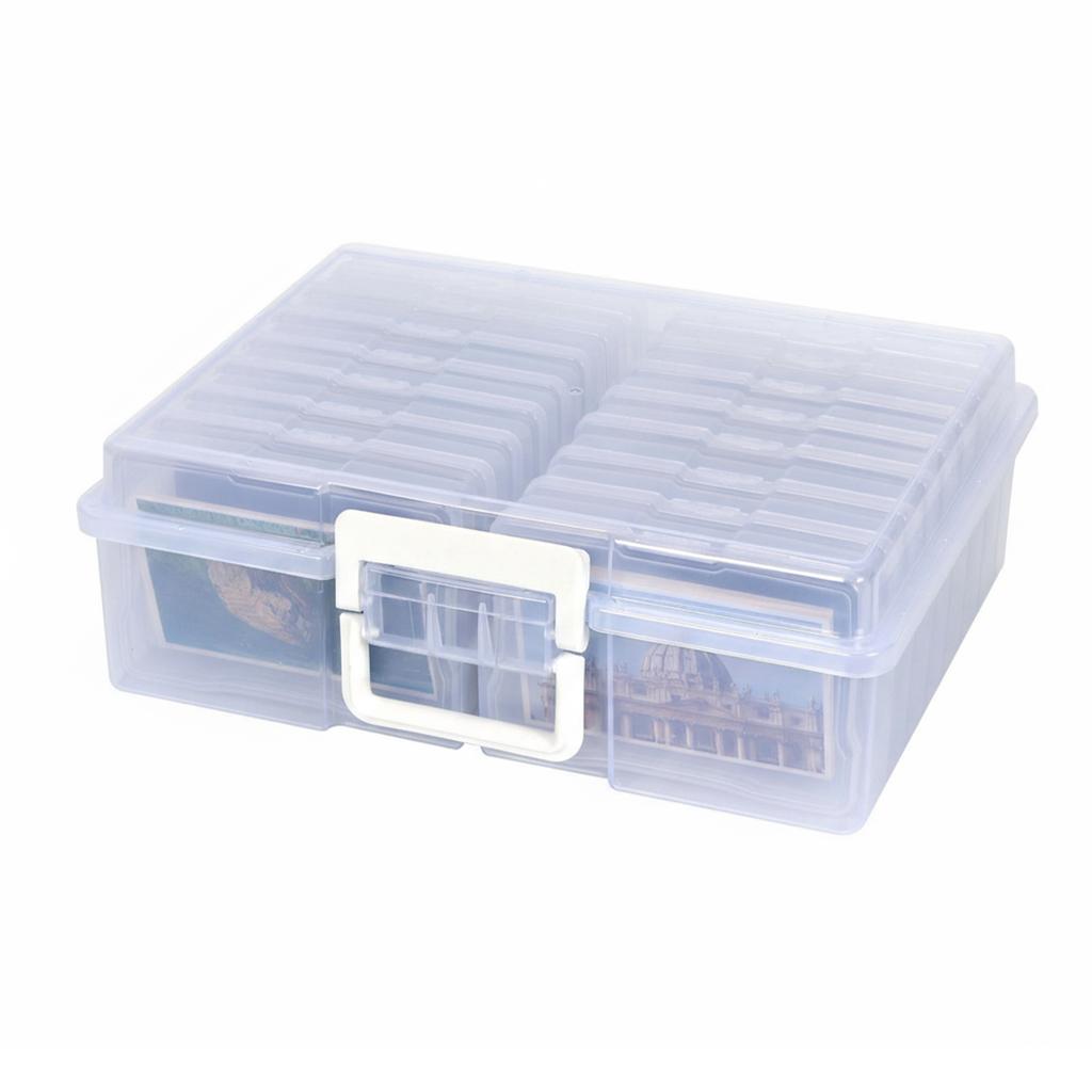 16-Compartment Plastic Photo Storage Box with Handle - Transparent Photo Organizer Case for Photos, Cards, Stickers, Seeds