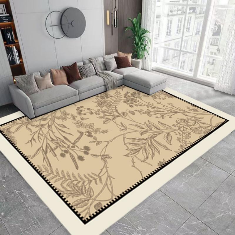 Boho Beige Botanical Sketch Area Rug Non-Slip Floor Mat for Living Room Bedroom Neutral Japandi Home Decor