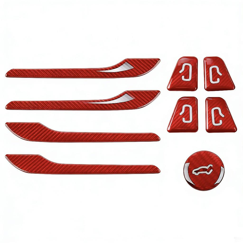 

Tesla Model Y/3 Door Button Carbon Fiber Stickers - Red and Black Resin-Coated Decoration