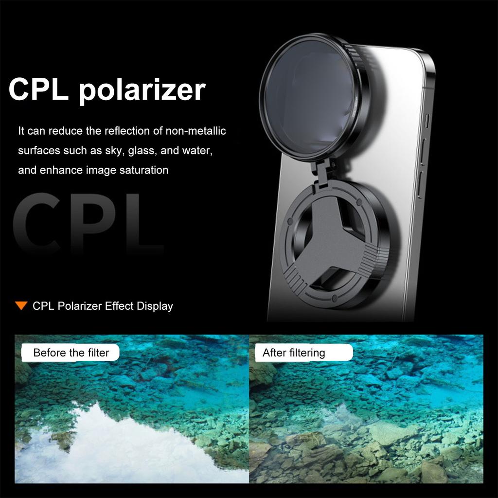 2 in 1 Magnetic Phone Filter Lens 52mm CPL Polarized Star Filters Glare Reduction Foldable Polarized Lens &
