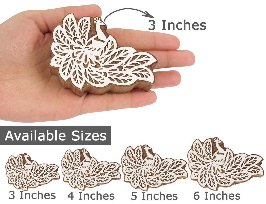 IBA Indianbeautifulart Textile Printing Block Peacock Hand Carved Wooden Stamp Wood Block Printing Textile Stamps For Fabric  Pottery Blocks,3