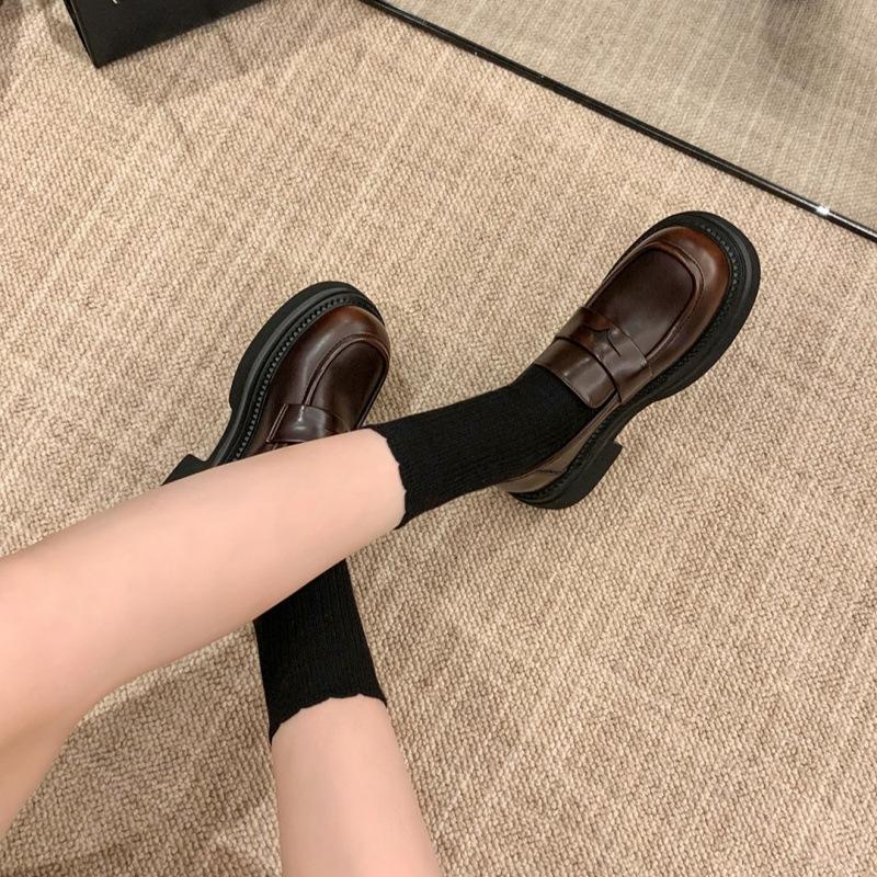 2025 exquisite small leather shoes women's British style retro polished thick-soled lazy loafers women's large-size small leather shoes