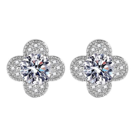 1 Pair Stud Earrings Cubic Zirconia Inlaid Four-Leaf Clover Design Ear Studs Push-back Women Earrings Jewelry