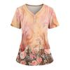 Dames Løs Kortarmet Mote Blomster- og Plante trykk V-hals Kneppbar Sideslisse Topp T-skjorte