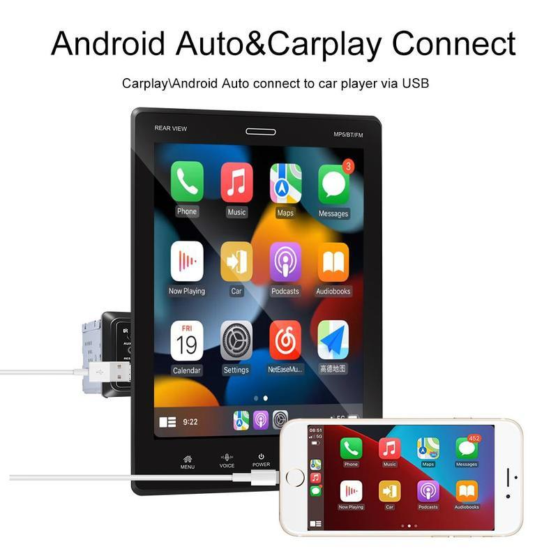 1 Din 9.5 Inch Vertical Touch Screen Car MP5 Player Carplay Android Auto Mirror Link DVR Rear View SWC Bluetooth FM TF/USB