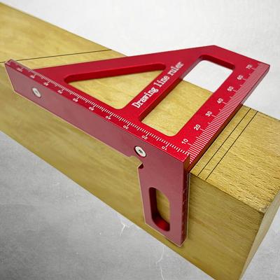 Liga de Alumínio Vermelho Esquadro de Mitre Triangular 45°/90° Esquadro para Marcenaria Transferidor - Ferramentas de Medição de Layout Multiângulo 3D