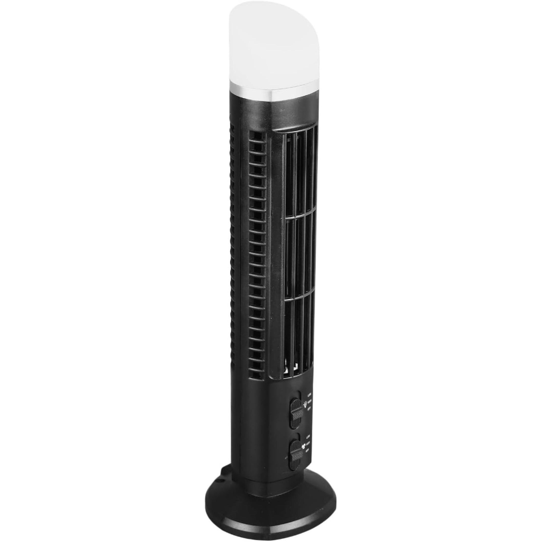 Bladeless Tower Fan 90 Degree Oscillating Quiet Portable USB Desk Fan with Light for Home Bedroom Office (Black)