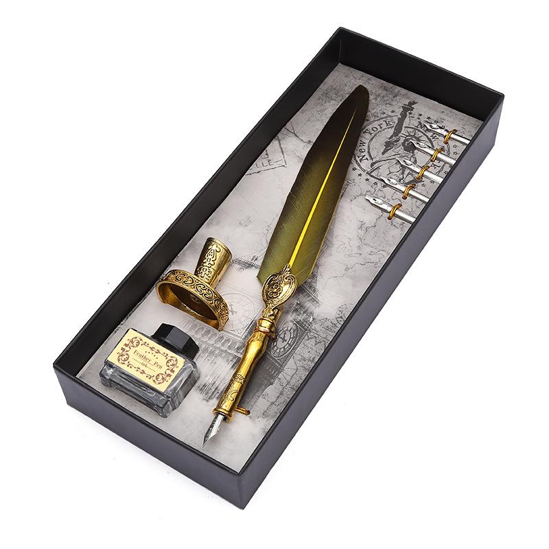 Black Ink Vintage Wedding Gift Signature Pen Office School Accessories Feather Quill Ballpoint Pen