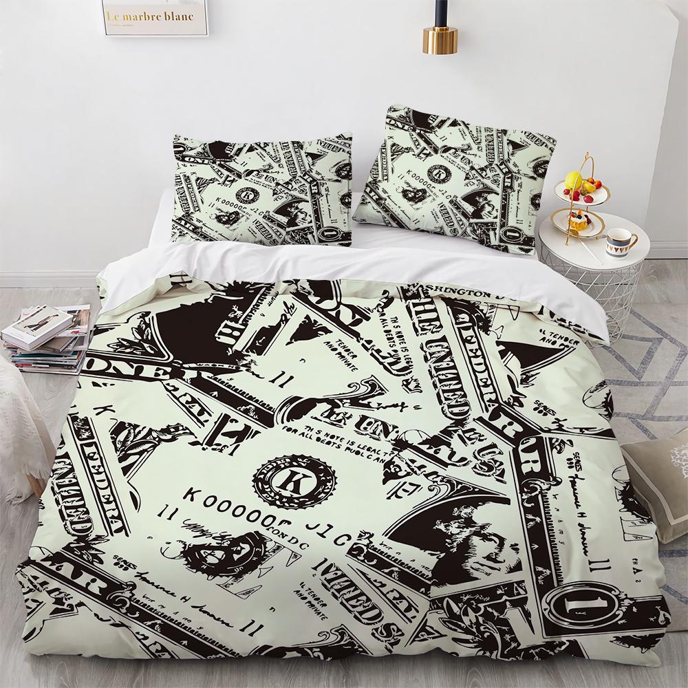 3D Modern Bedding Set Dollar Motif Printed Duvet Cover Vivid Comforter Cover 2/3 Pieces Money Pattern Funny King Queen Size