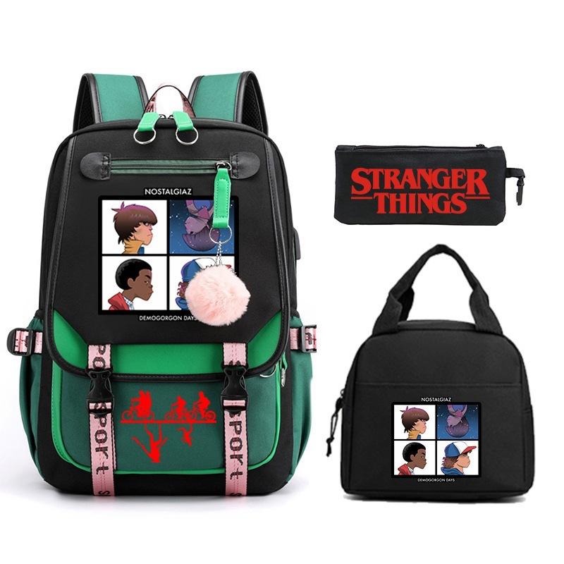 Trend Stranger Things Children'S Backpack Combination Three-Piece Male And Female Versatile Student School Bag