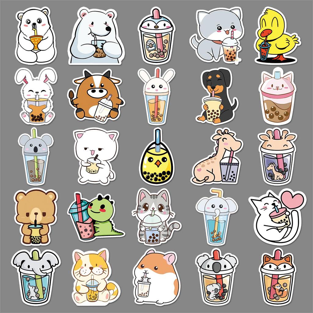 50PCS Cute Cartoon Animal Decorative Stickers for Scooters, Motorcycles, Luggage, and Cars