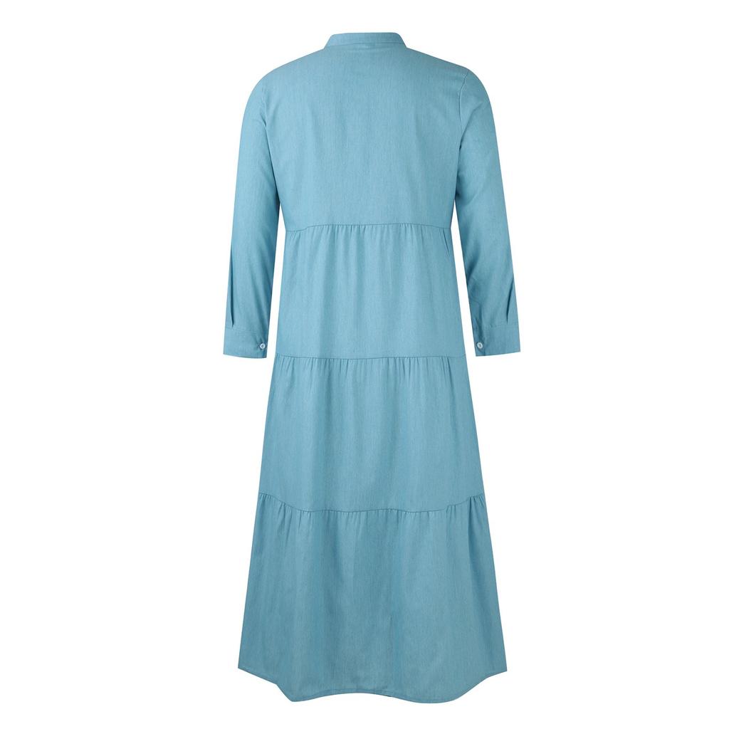 Damen-Denim-Kleid mit Knöpfen, extra lang, einfarbig, Übergröße
