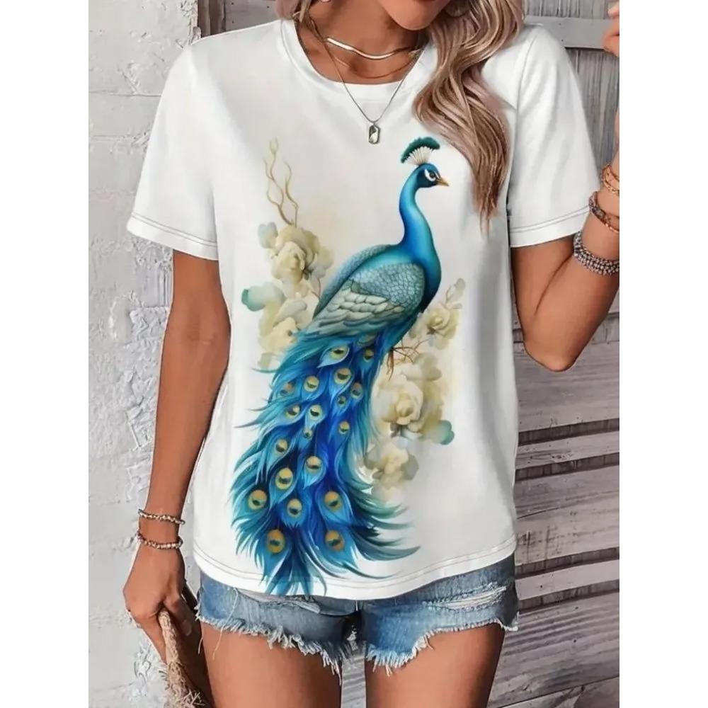 Dames T-shirt 3D Patroon Gedrukt Casual Korte Mouw Ronde Hals Top Modieuze Straat Dameskleding