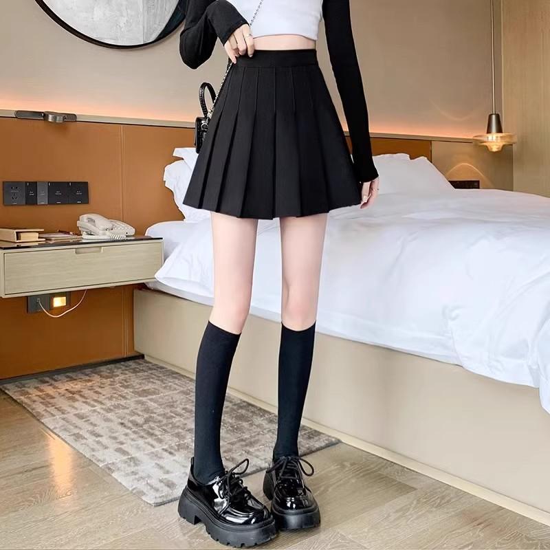 Women's Spring Autumn Fashion High Waisted Slimming Solid Colour A Line Short Casual All Match Versatile Pleated Skirt Versatile Stylish