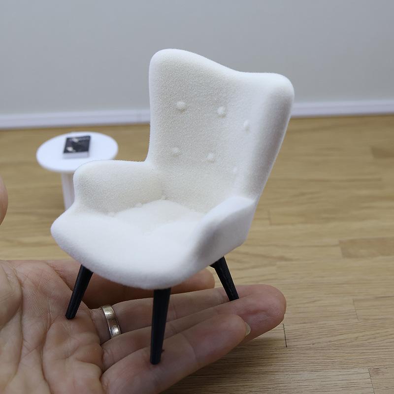 1 Piece 1/12 Dollhouse Mini Plush Sofa Chair Side Table Furniture Model For Doll House Decor Simulation Single Person Sofa
