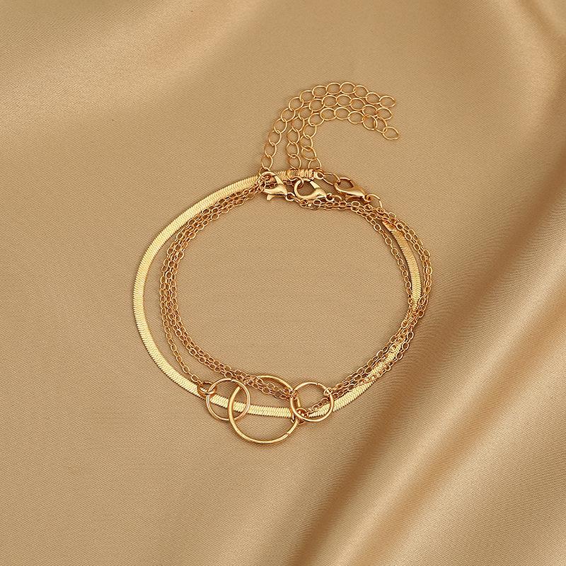 Metal circle chain geometric foot decoration simple double ring snake bone chain set anklet women