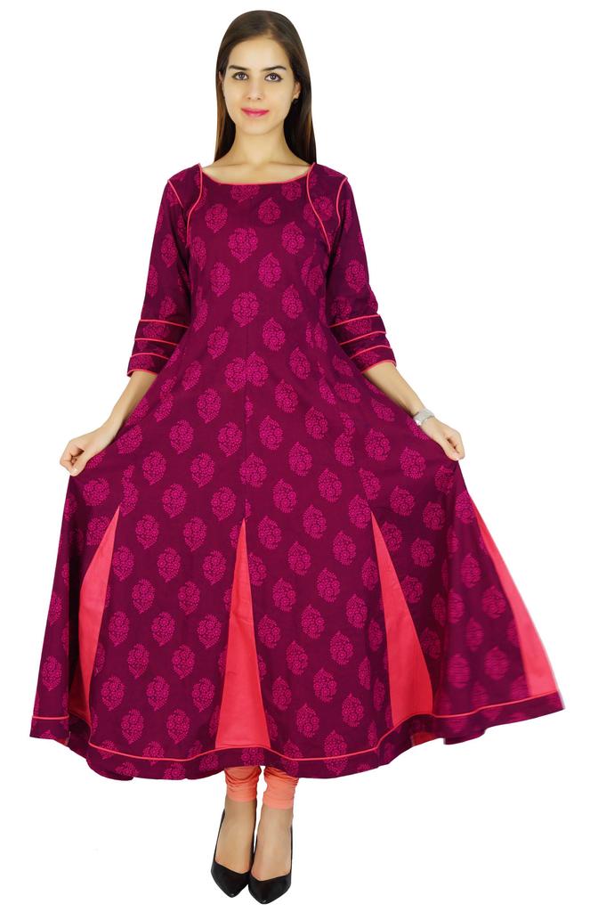 Amoghah Women Anarkali Floral Pattern Kurta Cotton Kurti Indian Flaired