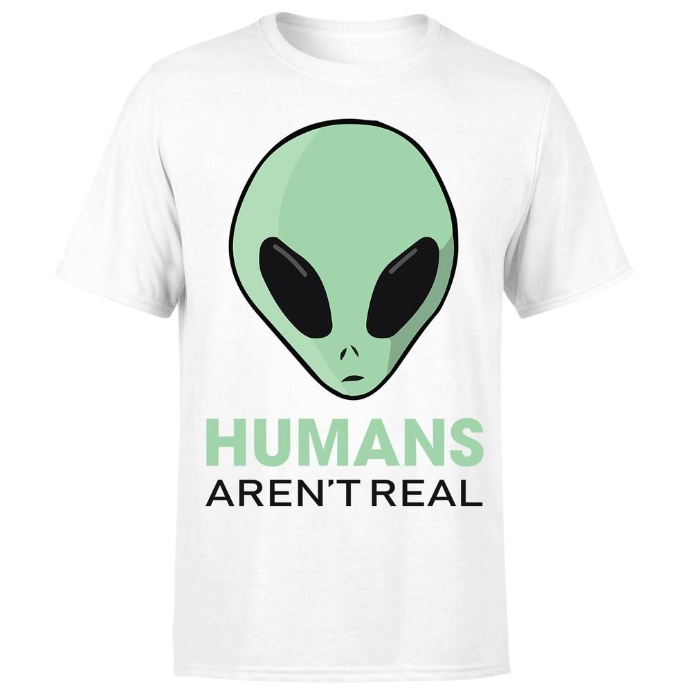Huunisexs Arent Real Unisexs Unisexs T Shirt Funny Alien Unisex Retro Tee Top 2XL