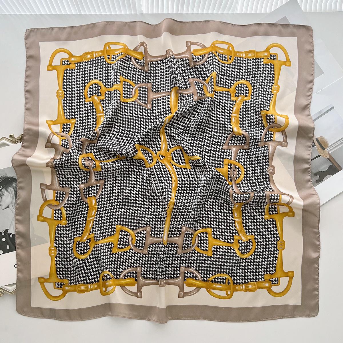 

Черный Платок из Имитации Шелка 70 см Тысяча Птиц Повседневное Украшение Повязка На Голову Маленький Квадратный Платок Многофункциональный Платок 66cm