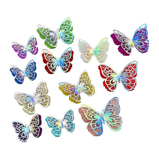 6 Pcs 3D Butterfly Wall Stickers Double-Layer Wing Butterfly Wall Art Glitter Sequined Removable Hollow Mural Decals for Birthday разноцветный