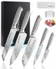 MOSFIATA Knife Set Kitchen Cutter Set with Stainless Steel Nakiri and Petty Knife Bread Santoku Paring Knife - 7-Piece High-Carbon Handles Chef's