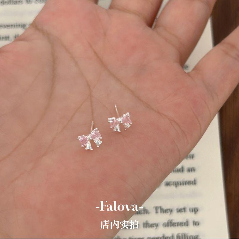

Falova Розовые Банты Циркон S999 Стерлинговое Серебро Дизайн для Заботы об Ушах Доступная Роскошь Маленькая Сладкая Красота Элегантные Серьги-Пуссеты [Full body S999 Silver] Pink