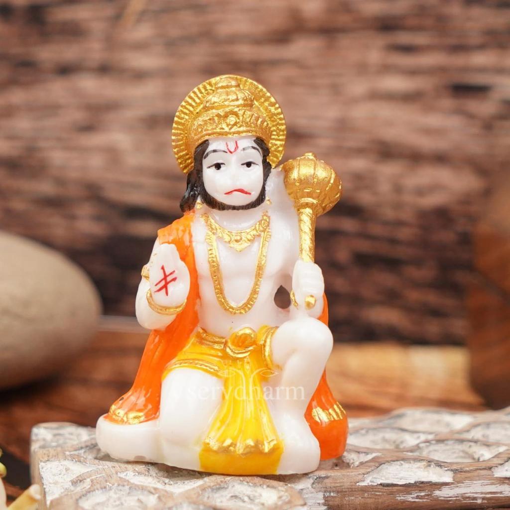 Hanuman Ji Murti Blessing with Gada Sitting Lord Balaji Bajrangbali Sankat Mochan Bhagwan Idol for Temple Car Dashboard