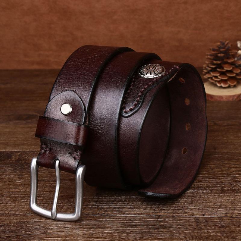Belt Men's Real Cowhide Personalized Metal Retro Belt Pin Buckle First Layer Cowhide Casual Belt
