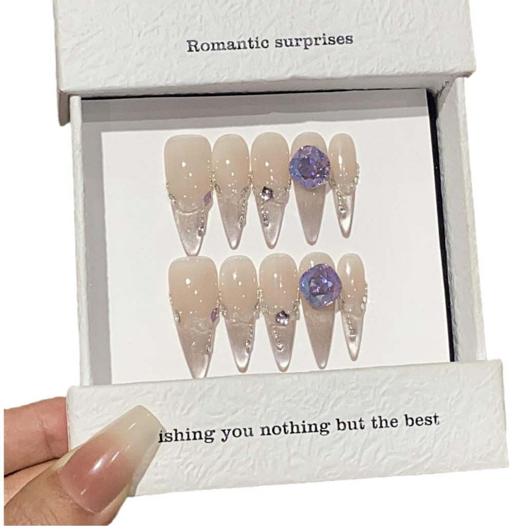 Light Luxury High-end Feeling Ice-transparent Gradient Cat Eye Small Diamond Glass Candy Square Beads Removable Nail Piece