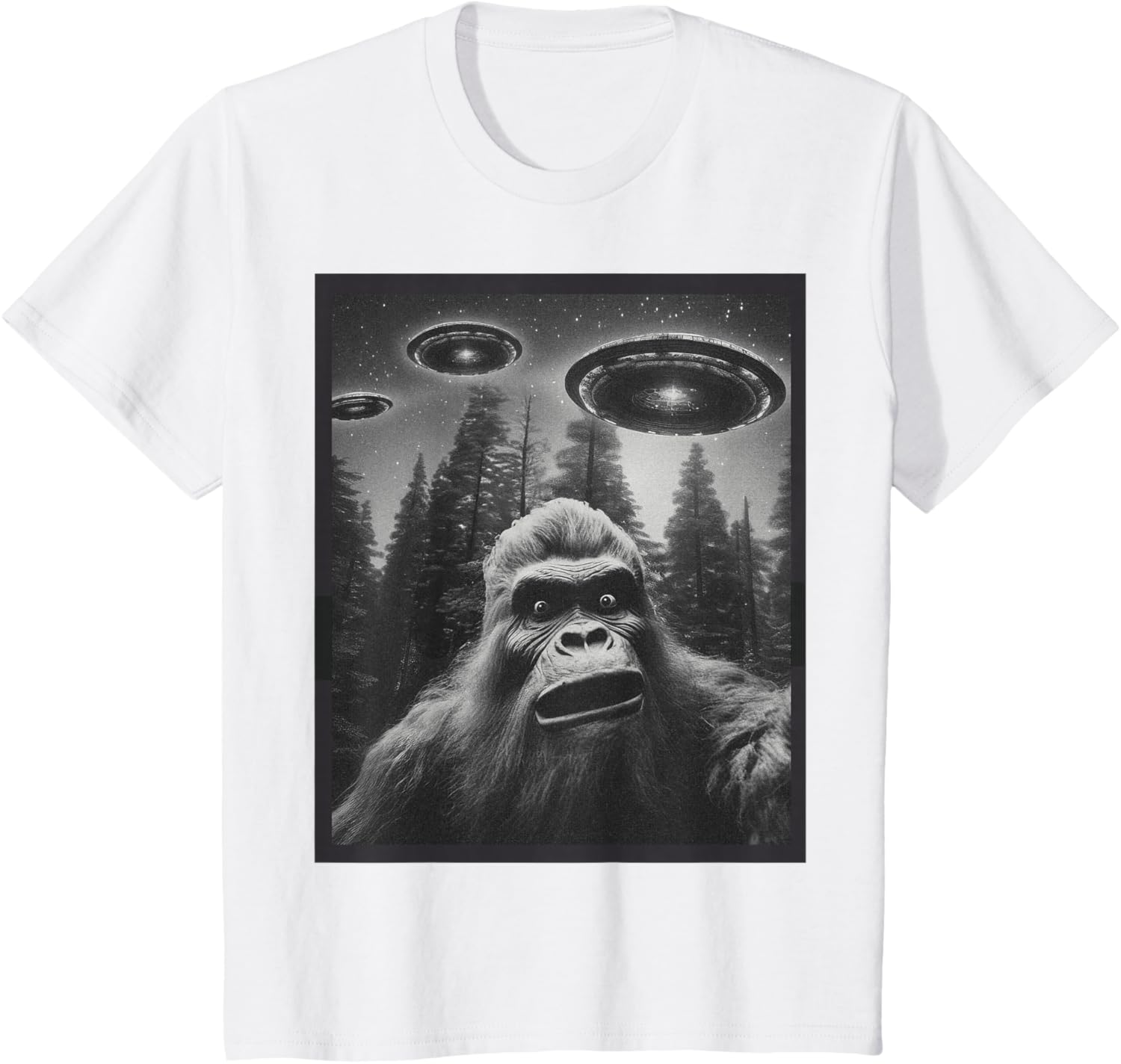 Fashion Casual Funny Graphic Tee for Men Women Bigfoot Sasquatch Alien UFO T-Shirt 3XL