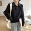 Simple Polo Neck Sweater Women's Autumn and Winter New Lazy Style Casual Temperament Solid Color Lapel Loose Knitted Sweater