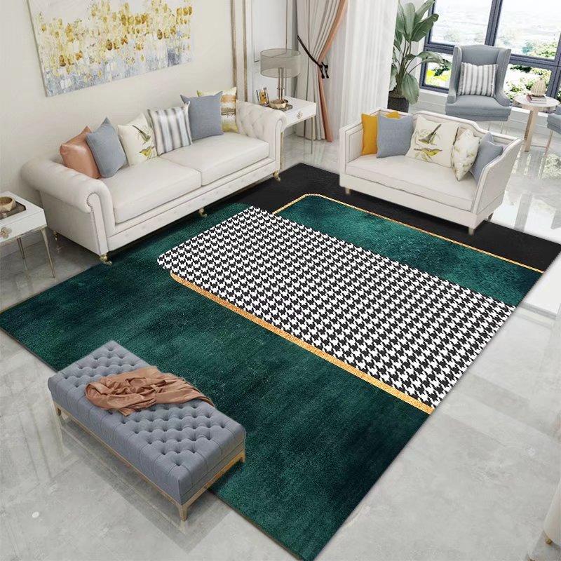 Moderní styl Geometrický koberec Dekor obývacího pokoje Zelené koberce Pohovka Čajový stolek Boční podložka pod nohy Ložnice Postelový kobereček Protiskluzový Omyvatelný