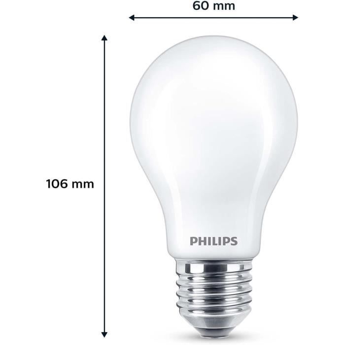 Pack de 6 ampoules led - philips - e27 - 60w - blanc chaud - verre