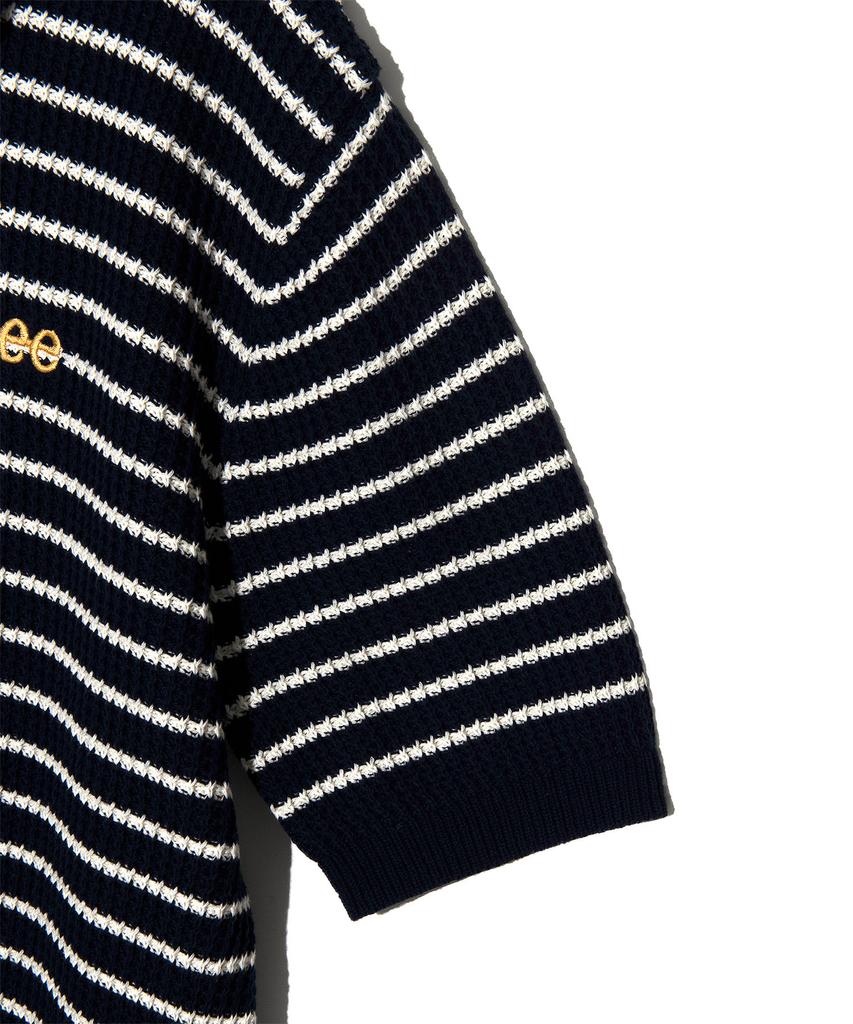 LEE Striped Half Zip Short Sleeve Knit Navy