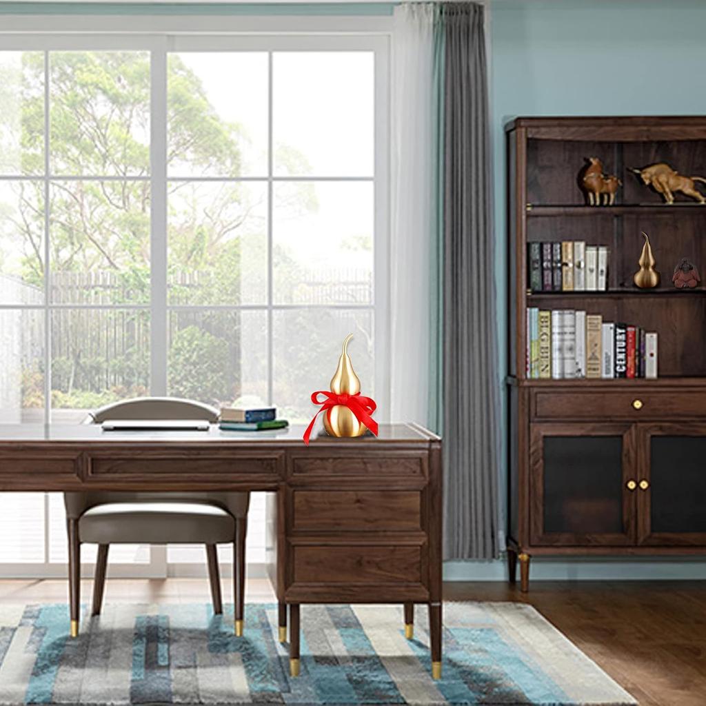 Feng Shui Decor Statue,Wu Lou Brass Gourd,with Red Luck Strip for Ideal Home Decoration,Collectible Figure Charm Amulet,6.36inch Tall,Full Brass,Hu