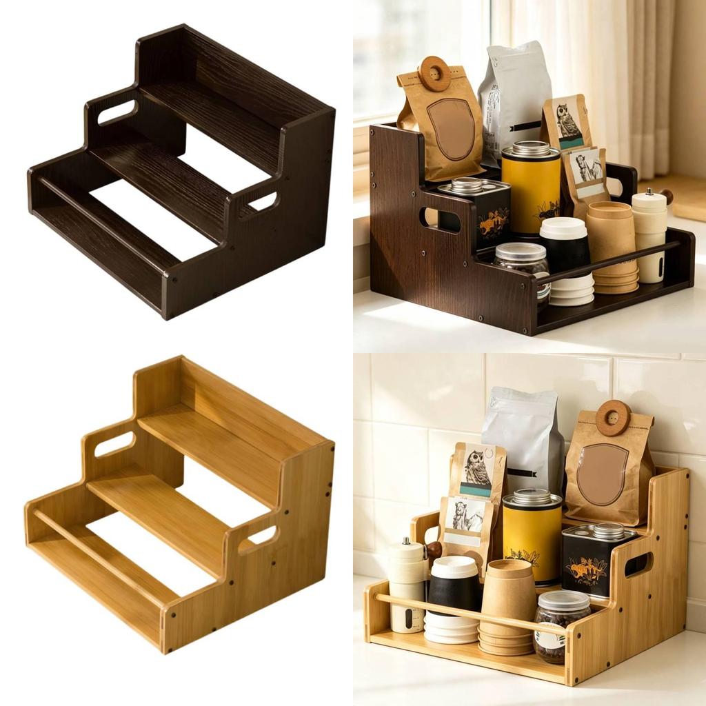 Bamboo Display Stand Versatile Rustic Sturdy Desktop Cosmetic Holder Coffee Cup Rack for Bedroom