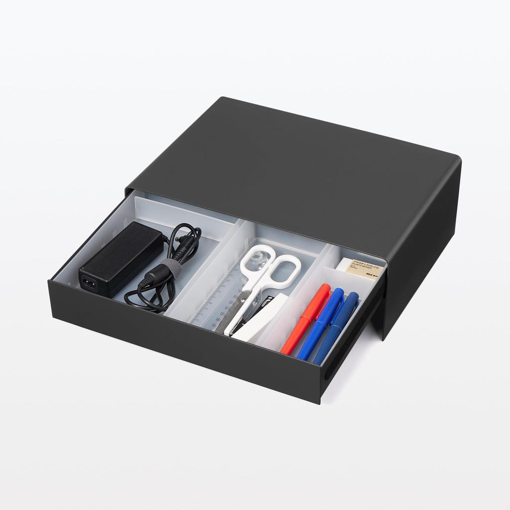 MUJI Steel Monitor Stand with Dark 320mm W X 230mm D X 110mm 83767143 Drawer, Gray, Approx. H,