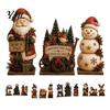 Cute Pumpkin Witch Hat 3Pcs Halloween Wooden Decorations, Fall Tabletop Ornaments with Ghost Black Cat Indoor Desktop Elements, Retro Wood Figurines
