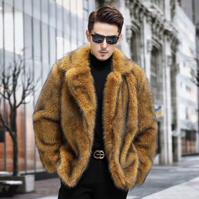 Men's Imitation Fox Fur Collar Medium and Long Imitation Fur Casual Coat Mink Thickened Thermal Jacket