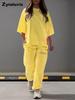 Summer Women's Loose Hollow Crew Neck T-Shirt Top Pants Set Two Piece Outfit