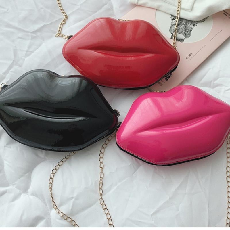 Women Lip Shape Plastic Party Evening Purse with Chain Small Coin Bag Phone Pouches Candy Color Shoulder Crossbody Bag